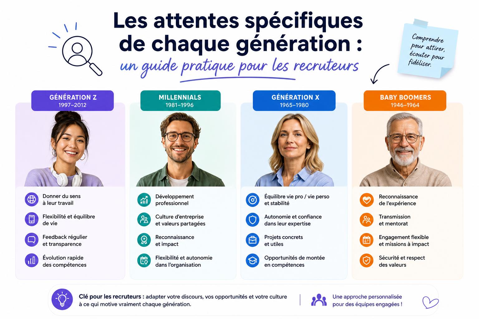Les attentes spécifiques de chaque génération : un guide pratique pour les recruteurs