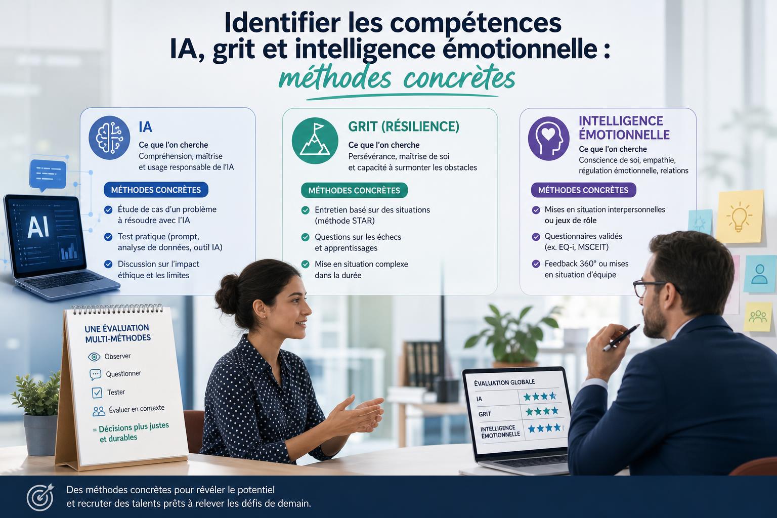 Identifier les compétences IA, grit et intelligence émotionnelle : méthodes concrètes