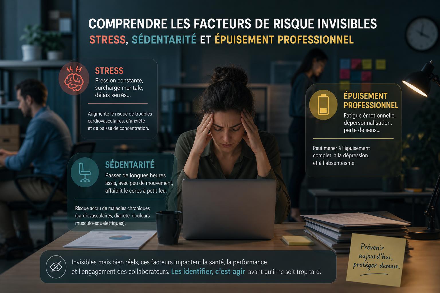 Comprendre les facteurs de risque invisibles : stress, sédentarité et épuisement professionnel