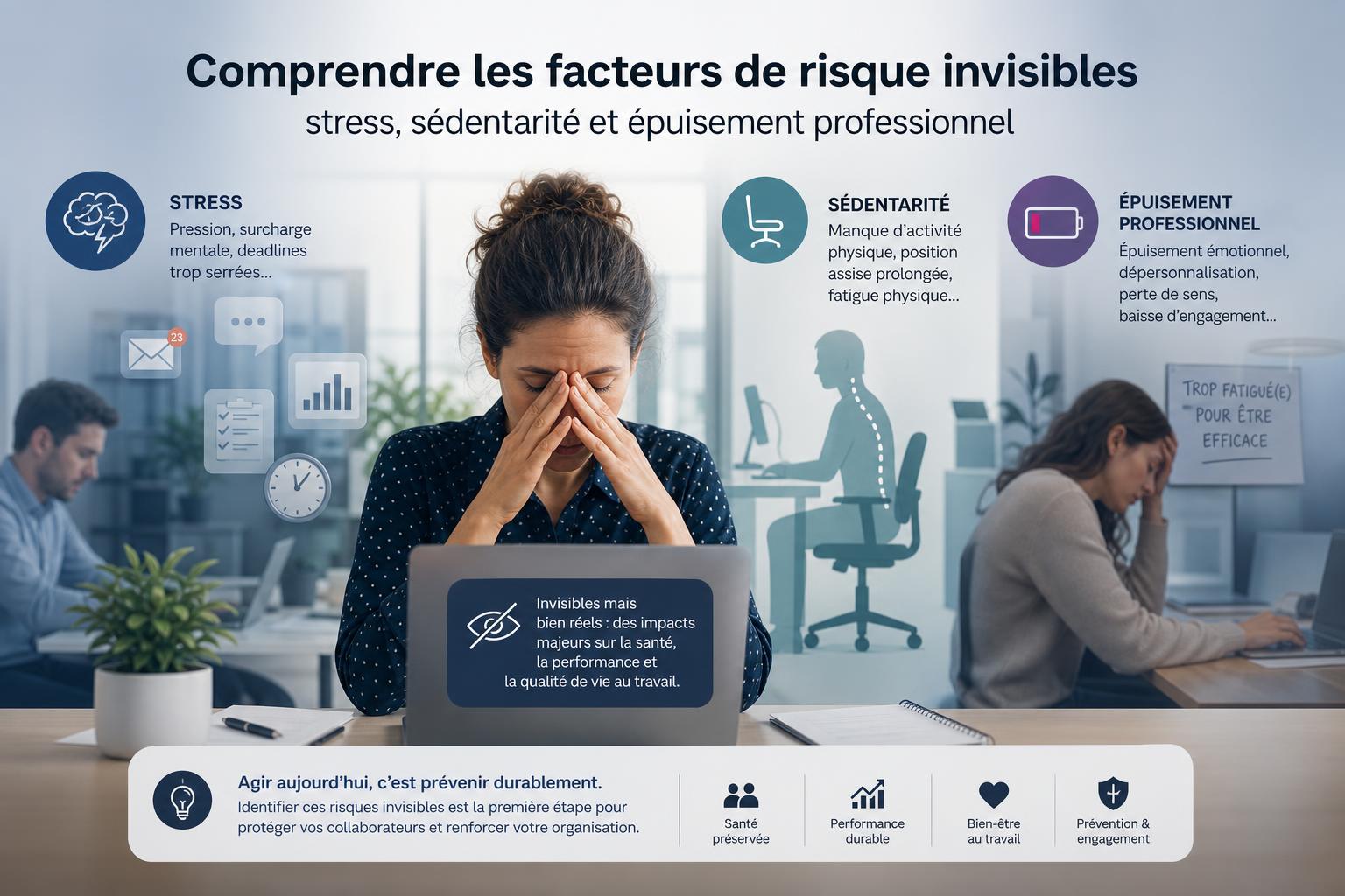 Comprendre les facteurs de risque invisibles : stress, sédentarité et épuisement professionnel
