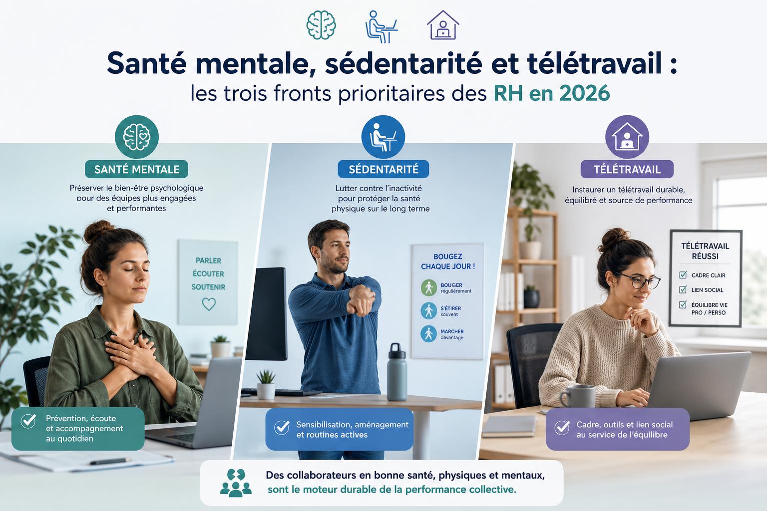 Santé mentale, sédentarité et télétravail : les trois fronts prioritaires des RH en 2026