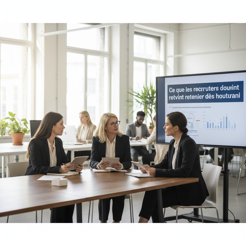 professionals in modern workplace setting, discussing Ce que les recruteurs doivent retenir dès aujourdhui, editorial ph