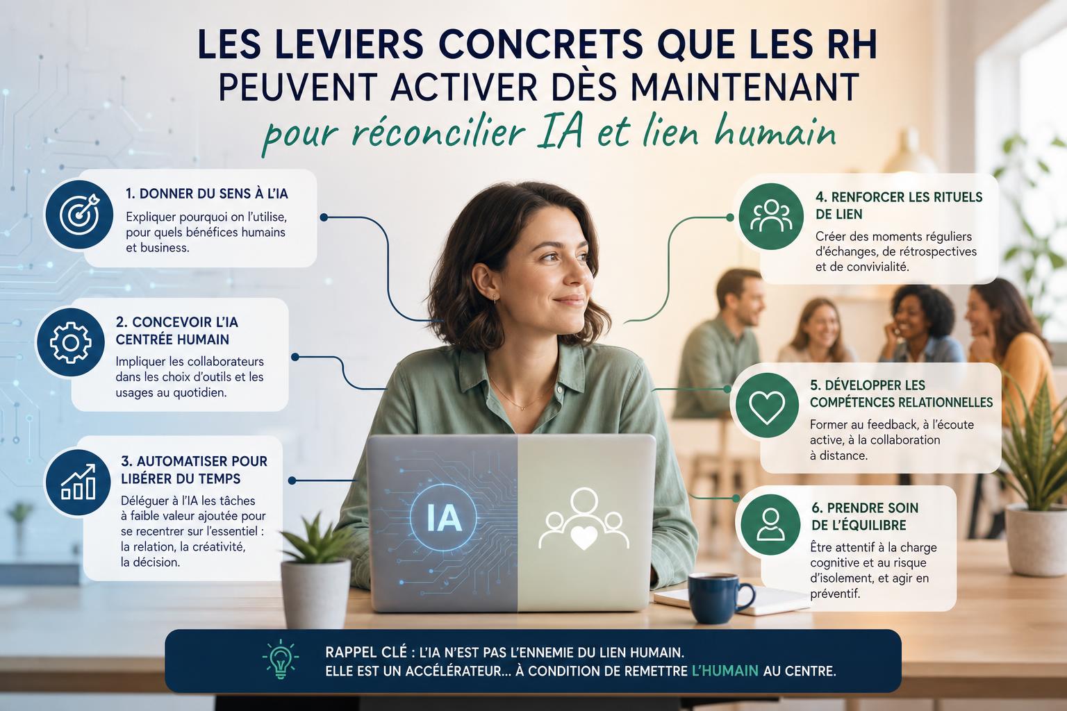 Les leviers concrets que les RH peuvent activer dès maintenant pour réconcilier IA et lien humain